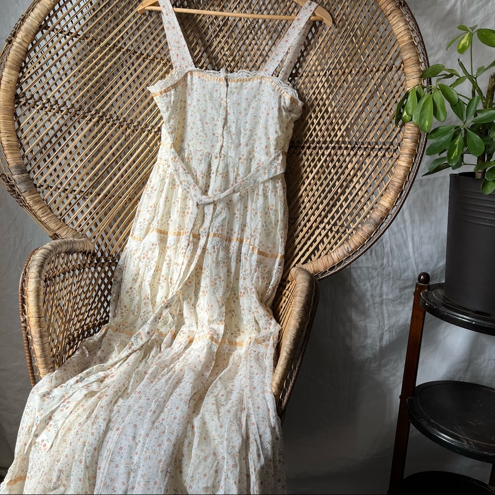 Vintage 1970s Gunne Sax Floral Print Corset Bodice Cottagecore Maxi Dress XS/S - Picture 4 of 14